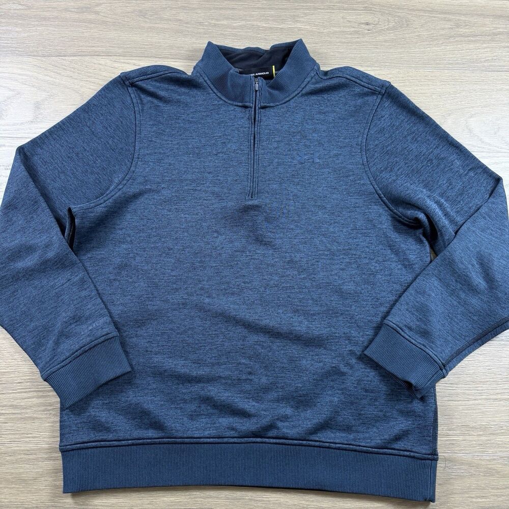 Under Armour Sweaterfleece Men Large Storm Cold Gear 1/4 Zip Mock Neck Blue